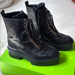 Sam Edelman Black Leather Lace-Up Boots